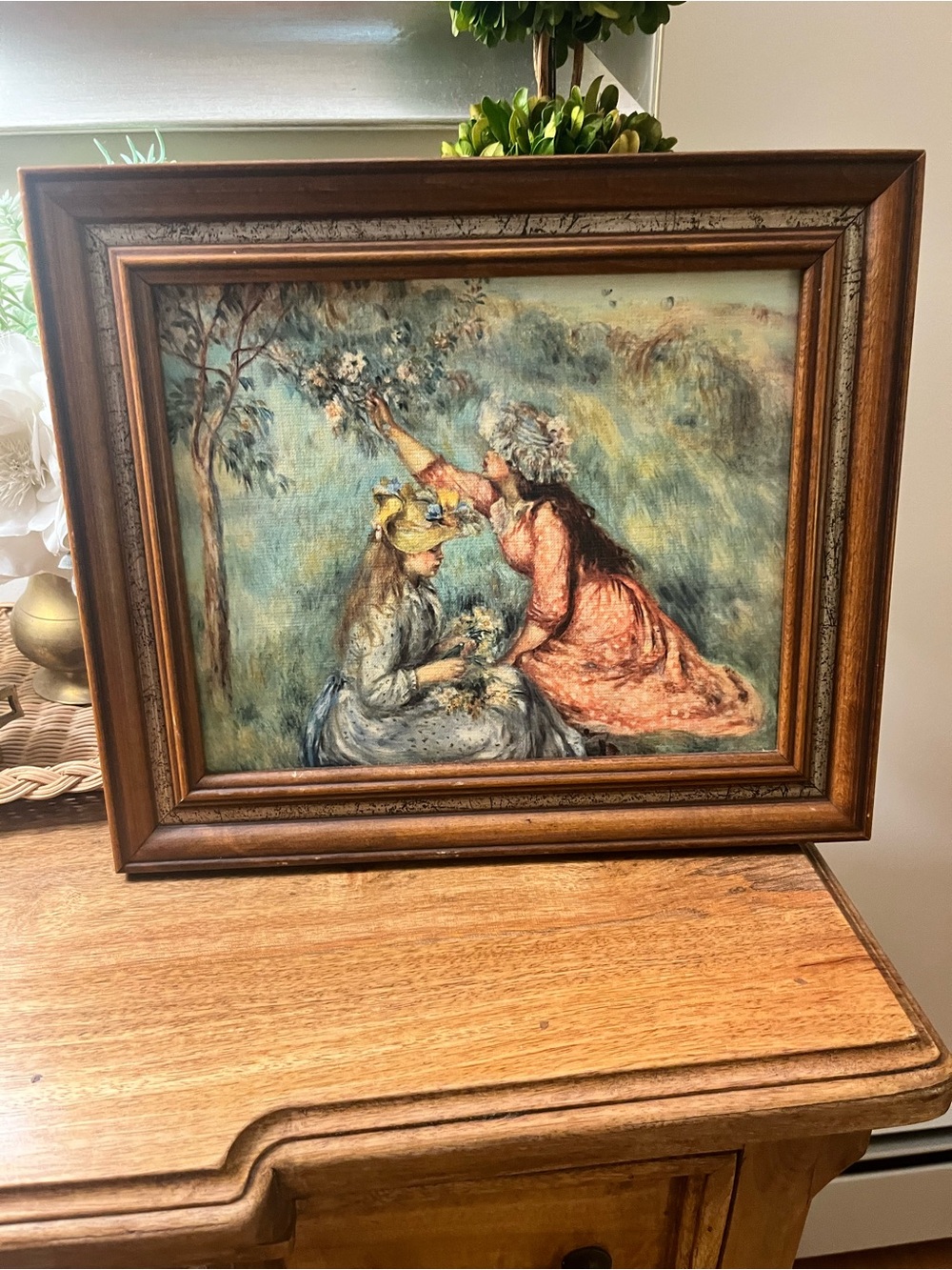 Framed Home Art Print - Women in Garden (Blue, Pink)